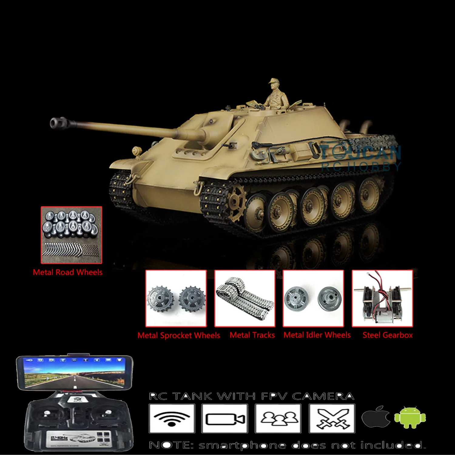 In Stock HENG LONG 1/16 7.0 Customized Jadpanther  FPV  RTR RC Tank 3869 Metal Tracks Wheels TH17448-SMT4