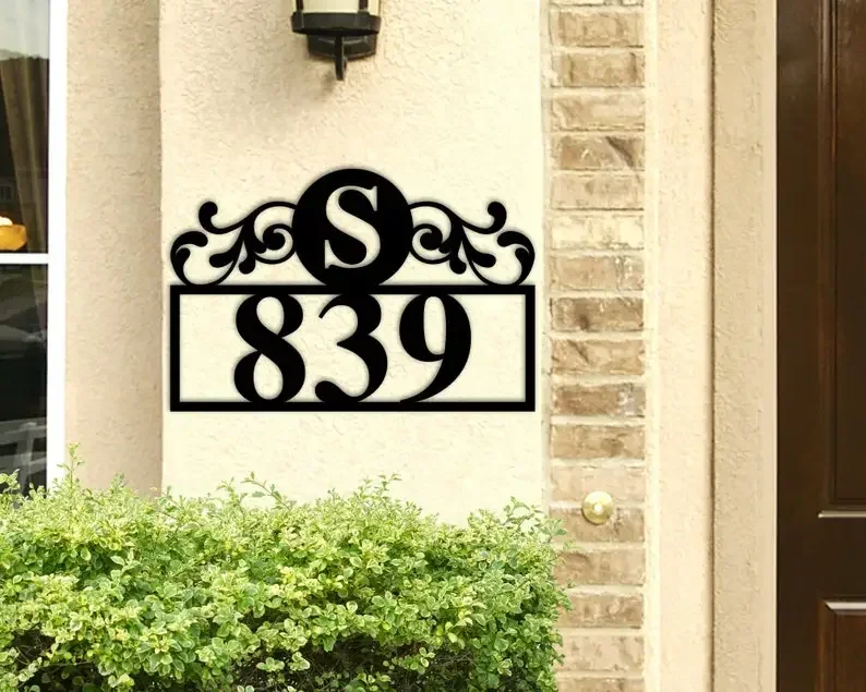 Personalized Address Sign Metal Address for House Number Elegant Metal Address Plaque Front Porch Custom Sign Room Decor Option.