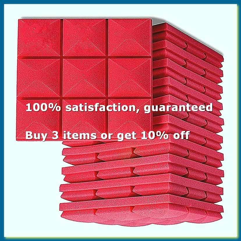 ●12PCS Acoustic Foam Panels Soundproof Foam Wall Panels Studio Sound Proof Foam Soundproofing Wall KTV Room-Red-ABFB