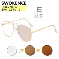 Myopia Glasses -0.5 to -8.0 Women Men Fashion Larde Size Alloy Frame Prescription Eyeglasses High Clear Or Chameleon Lenses F551