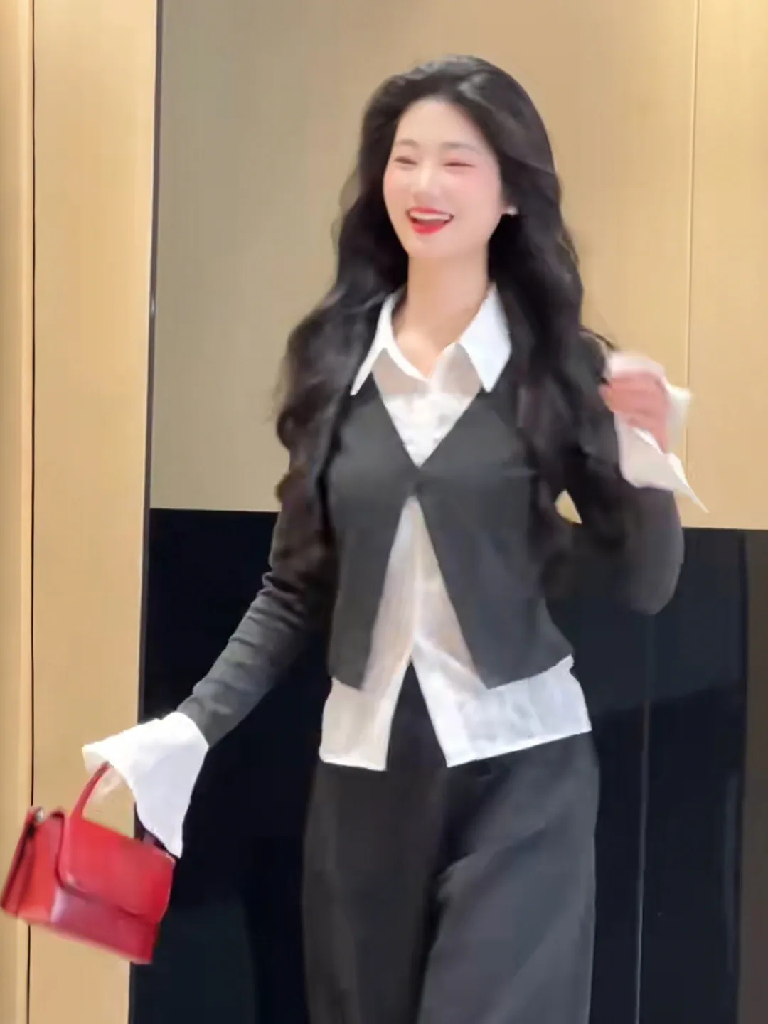 

Рубашка с длинным рукавом и кружевным воротником в стиле колор-блок, расклешенная, для женщин, ранняя весна, милый и дерзкий шик, с завышенной талией, утягивающий топ