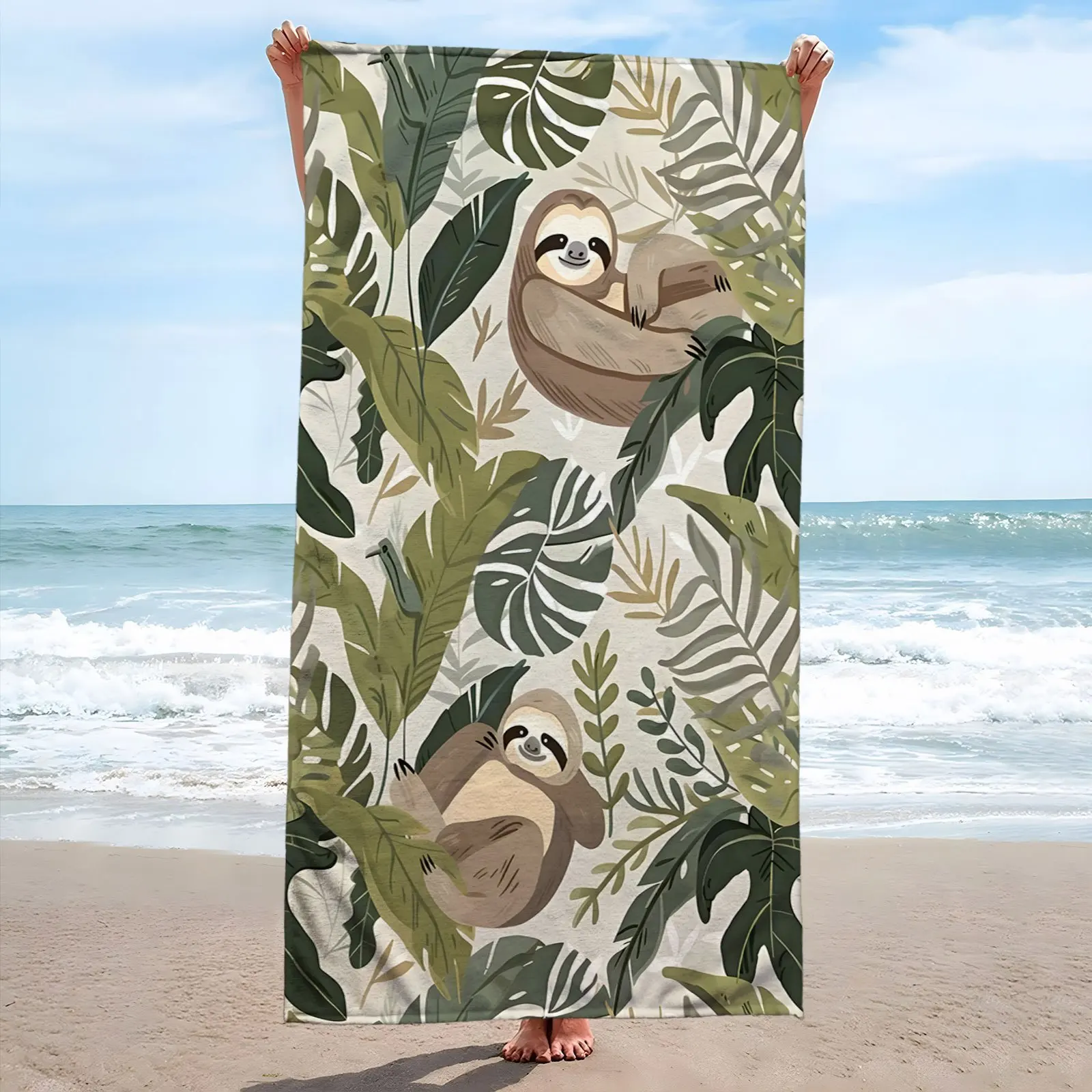 

Пляжное полотенце Sloth - мягкое, впитывающее, солнцезащитное полотенце из микрофибры большого размера, идеальный летний аксессуар.