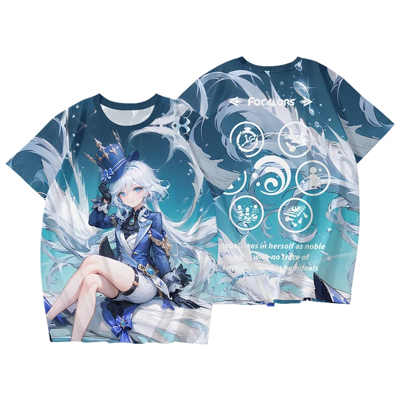 تي شيرت رجالي جديد لعام 2025 تي شيرت كارتوني Furina Genshin Impact ثلاثي الأبعاد مطبوع للأطفال تي شيرت رجالي ونسائي بأكمام قصيرة ورقبة دائرية تي شيرت Harajuku Y2k