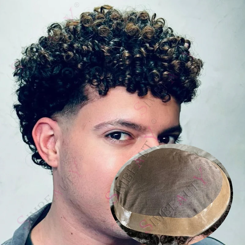 8 مللي متر/10 مللي متر/12 مللي متر الأفرو مجعد الرجال الطبيعي الأسود الشعر المستعار البني عذراء الشعر البشري غريب مجعد استبدال نظام غرامة أحادية الاصطناعية #1