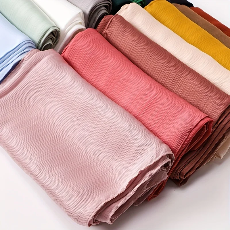 Hot Premium Satin Crinkle Hijab Scarf Chiffon Shawl Plain Muslim Women Hijabs Breathab Islam Women Turban Pleated Scarf Ramadan