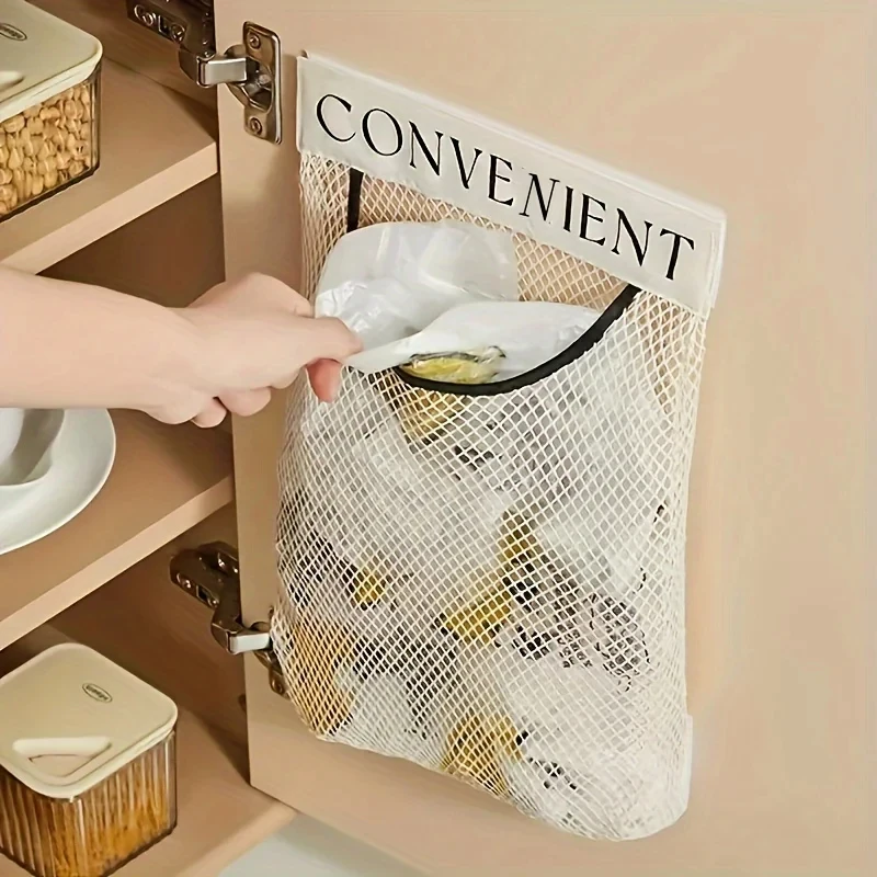 Suporte de Sacos de Lixo de Grande Capacidade, Bolsas de Malha Suspensas, Organizador de Frutas Montado na Parede, Ferramentas de Armazenamento, Rede para Acessórios de Armário de Cozinha