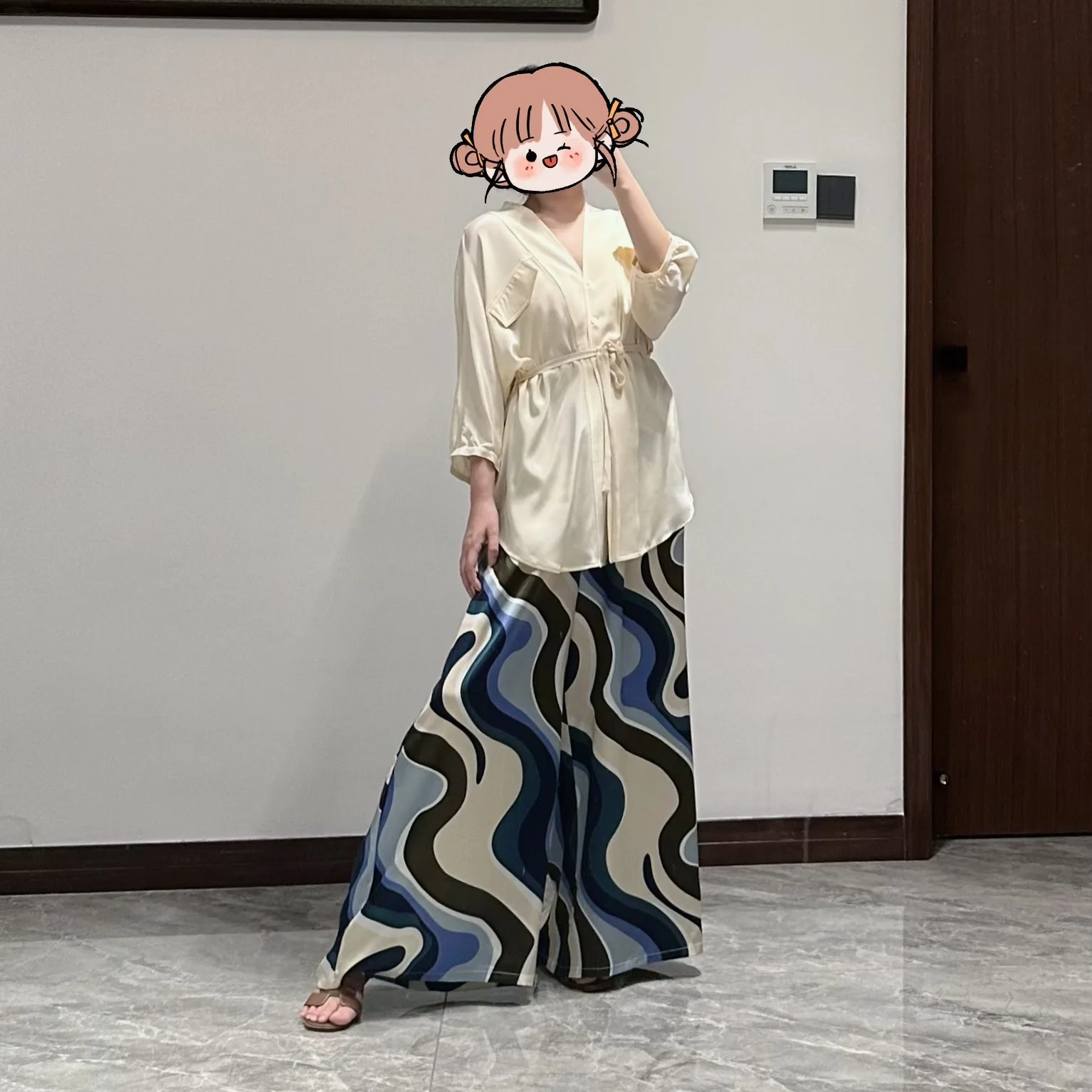 2025 Women's Casual Summer New Collection 22MM Small Heavy 93% Natural Mulberry Silk Elastic Satin Pocket Design Wide Leg Pants