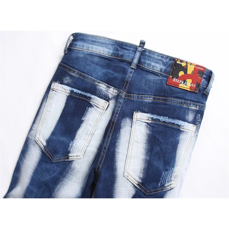 Gepersonaliseerde Verf Afdrukken Ontwerp Trendy Jeans Mannen Slanke Stretch Street Fashion En Knappe Water Gewassen Broek