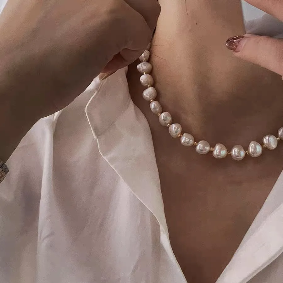 100% Natural Baroque Freshwater Pearl 14K Gold Filled Female Beads Chain Necklace Jewelry For Women Mother\'s Day Gifts No Fade