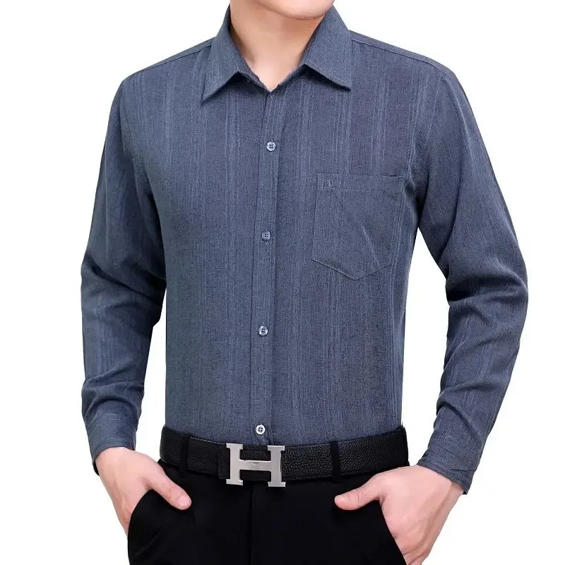 men lapel long sleeve textured shirt business casual pocket button down shirt