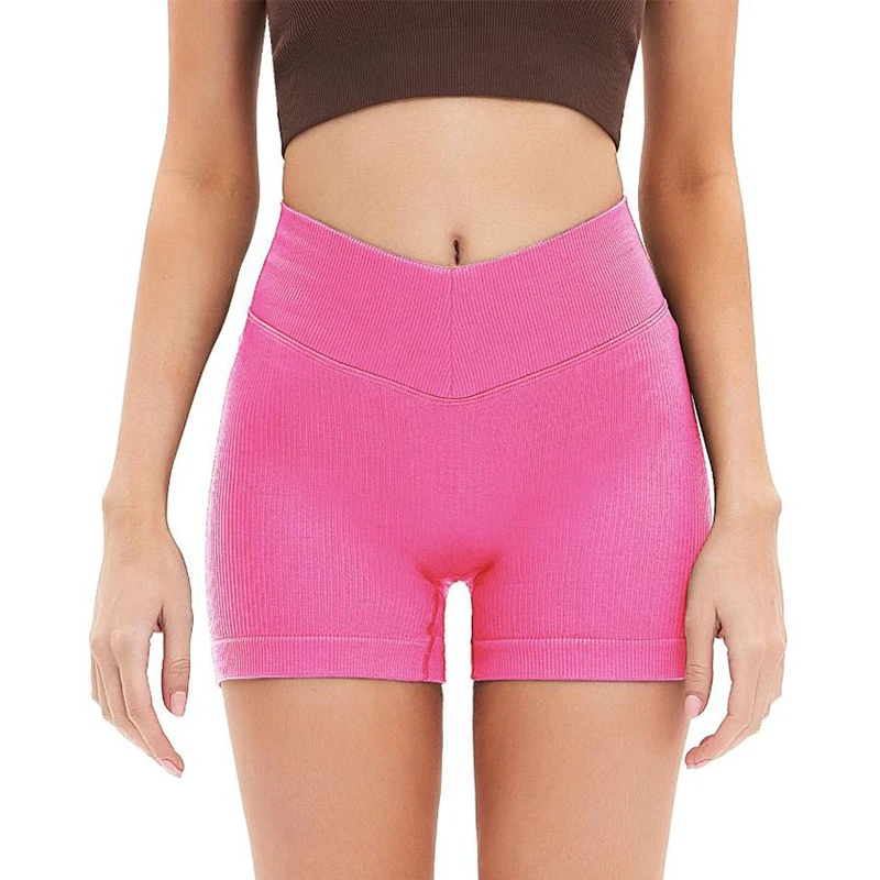 ​ ​ Dames Yoga Buikcontrole Geribbelde stretchshorts V-taille Hardlopen Fitness Springtouw Butt Lift Workout Gym Sneldrogende shorts ​ ​