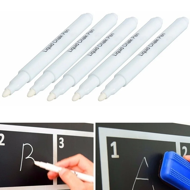 3 Pcs White Liquid Chalk Pen/Marker for Glass Windows Chalkboard Blackboard No-dust Chalks School Supplies Teacher Supplies