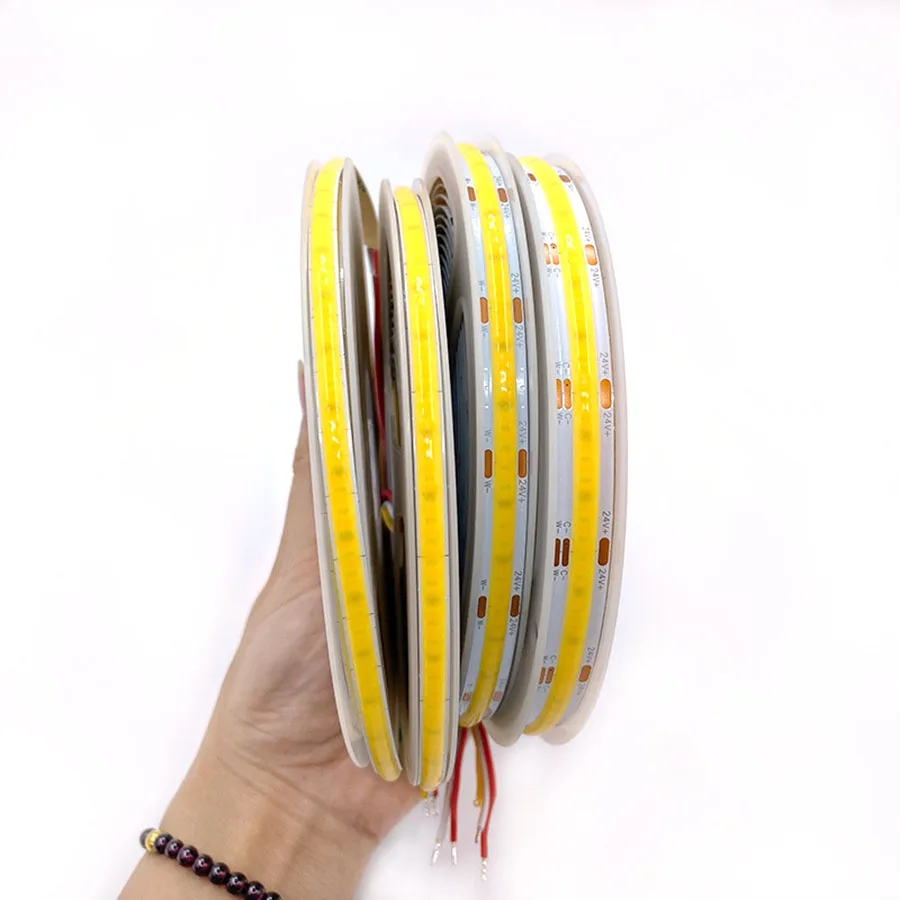 

Светодиодная лента FCOB CCT 5M 12V 24V 5мм, 2 провода, 600 светодиодов/м, высокая плотность, гибкая, от 3000K до 6500K, с регулировкой яркости, для декора помещений