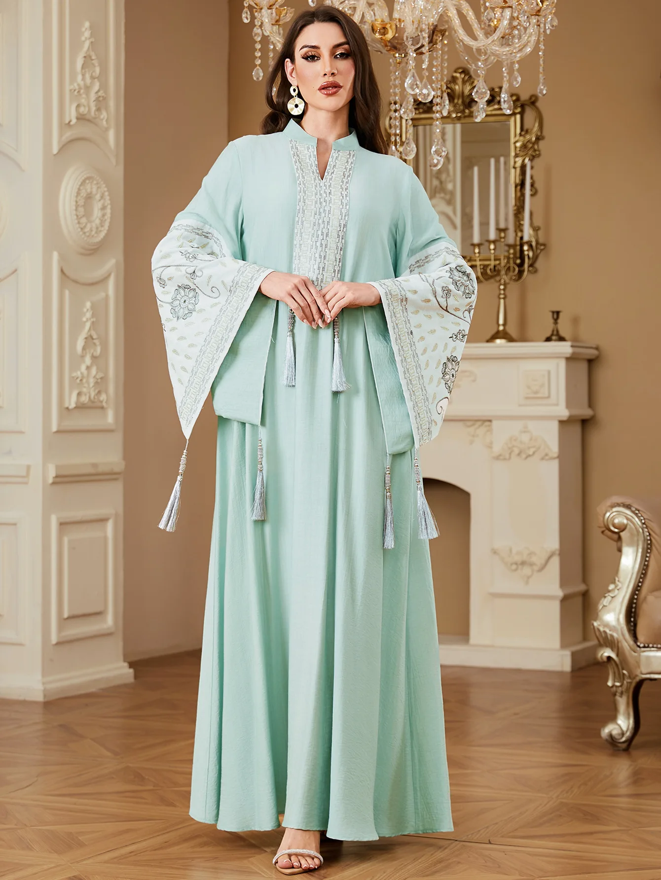 イード・アバヤ 女性用パーティードレス 刺繍入りジャラビーヤ エレガントなムスリム ドバイ ベスティドス・ラルゴ ラマダン モロッコ 礼拝用カフタン アバヤス 2026