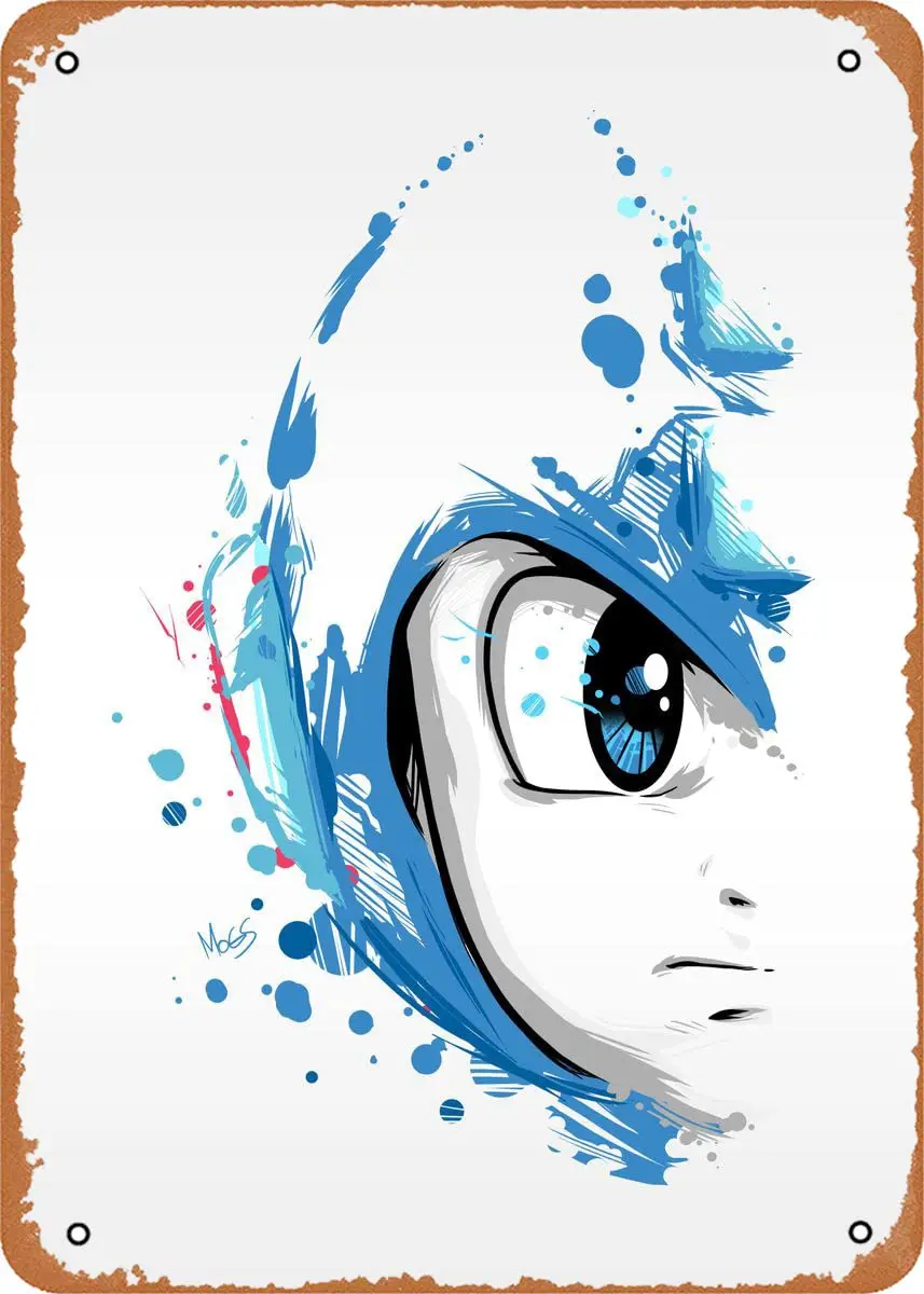 Anime Metal Poster Megaman figure poster metal tin sign Megaman Paint Remastered Wall Art Decor Tin Sign-8x12inch