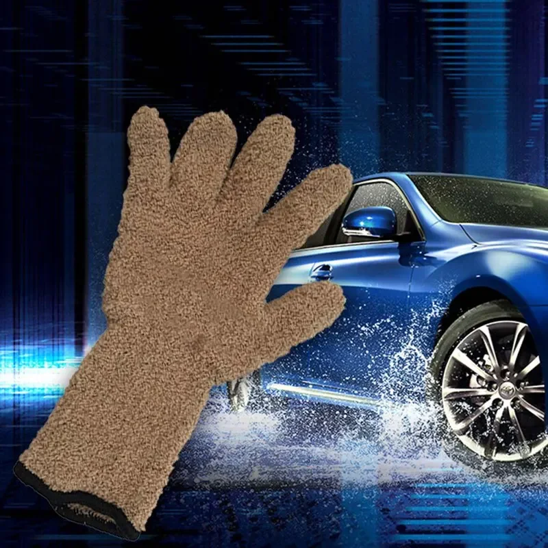 Car Care Wash Cleaner Gloves Auto Detailing Dust Removal Gloves Coral Velvet Knitted Super Soft Microfiber Cleaning Gloves Brush