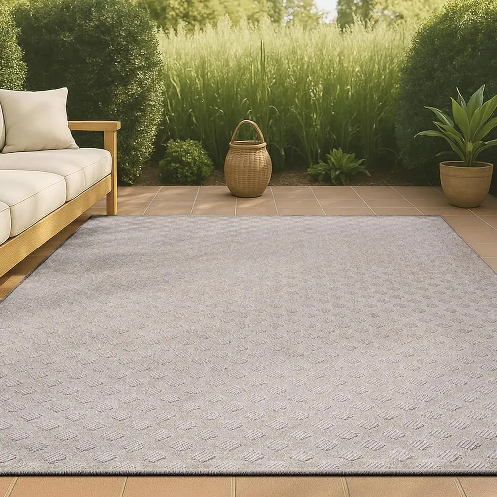 

8x10 Beige Diamond Trellis Rug - Indoor/Outdoor, High-Low Pile, Easy Clean, Pet-Friendly, Non-Shedding