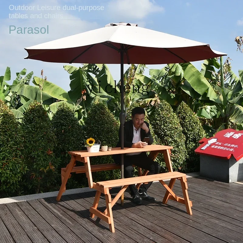 Outdoor Bench Park Chair Dual-Purpose Table Leisure Balcony Solid Wood Garden