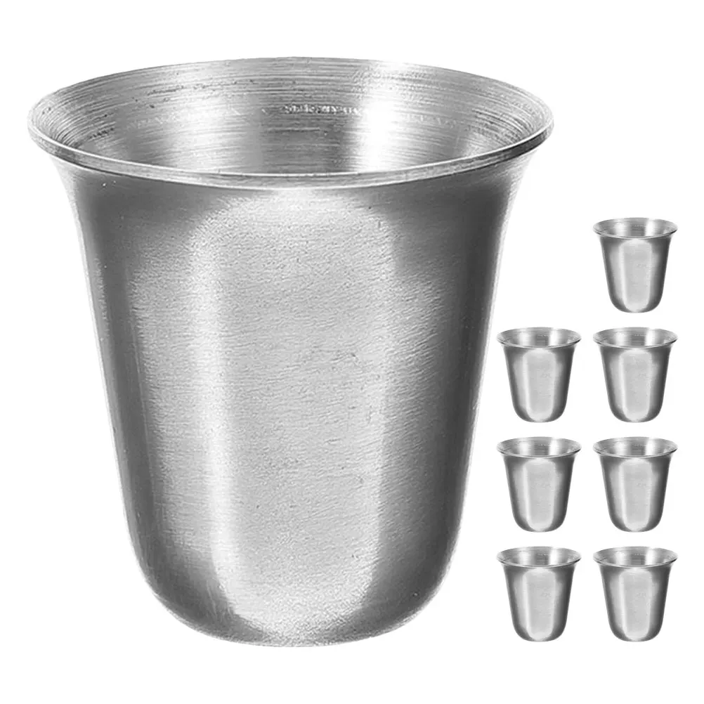 

8 Pcs Stainless Steel Communion Cup Stackable Cups Coffee Mug Leakproof Shot Drinking Metal Cocktails Travel Mini Compact