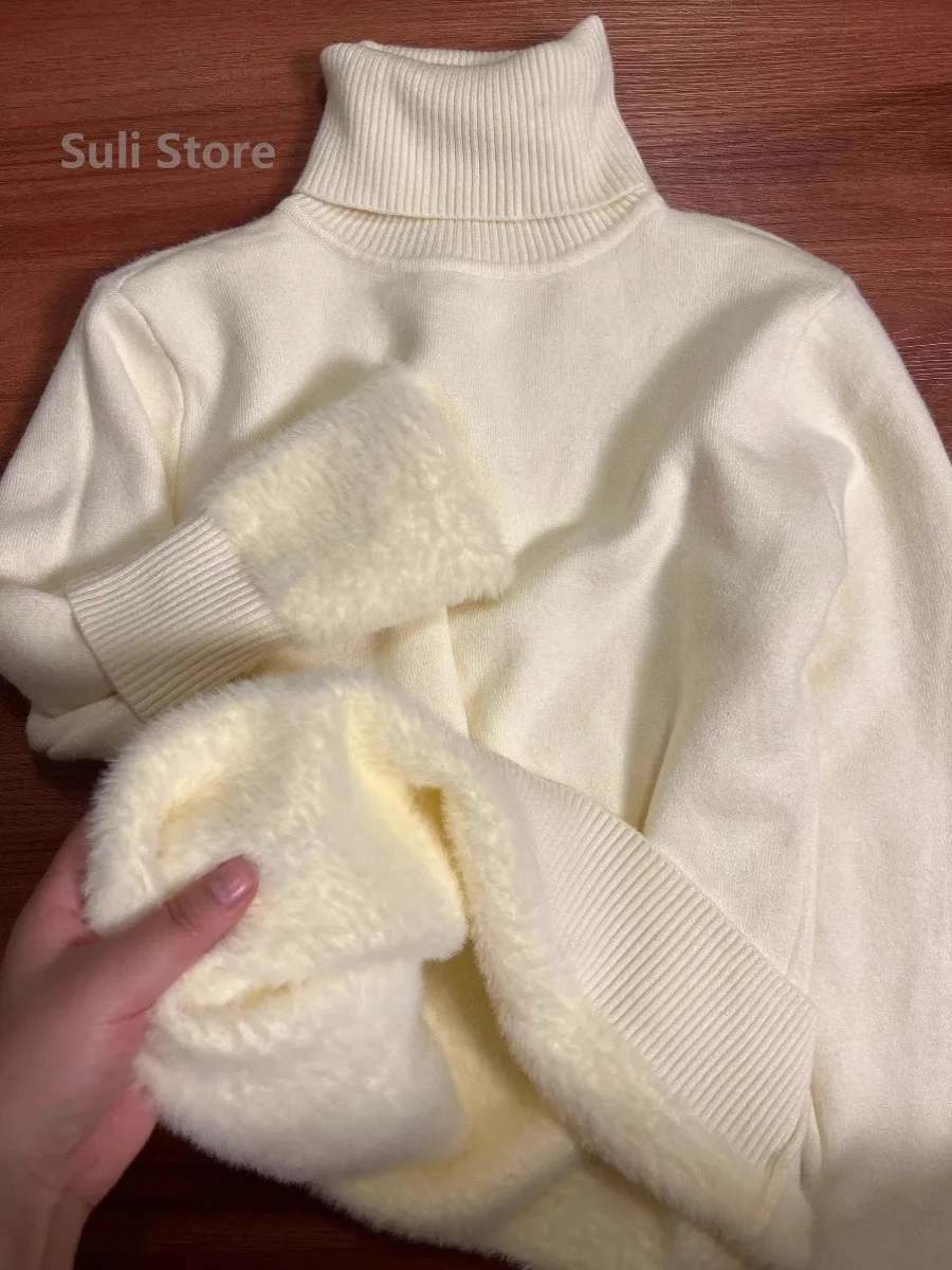 

2025 One-piece Mink Velvet Turtleneck Velvet Thickened Sweater Women's Warm Inner with Knitted Bottoming Shirt Pullover