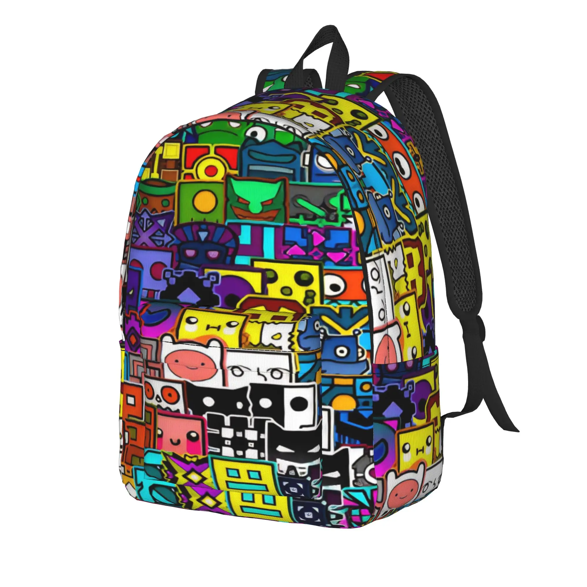 Geometry Cube game Casual Backpack with Pocket Student Work  Daypack for Men Women College Shoulder Bag