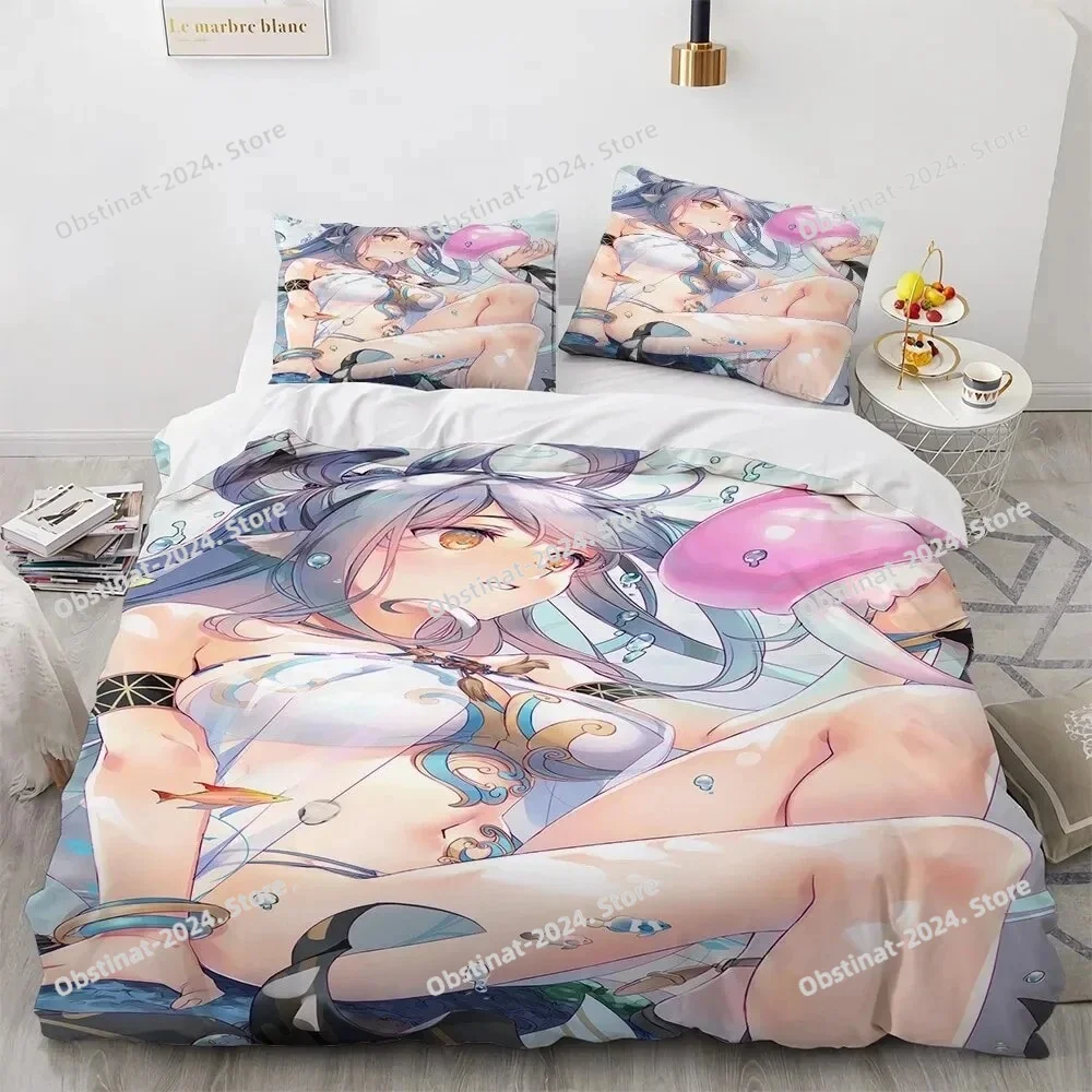 

3D Kawaii Anime Sexy Girl Bedding Set Printed Bed Set Duvet Cover Sheet Pillowcase Bed Soft Quilt Cover Full Queen King Size