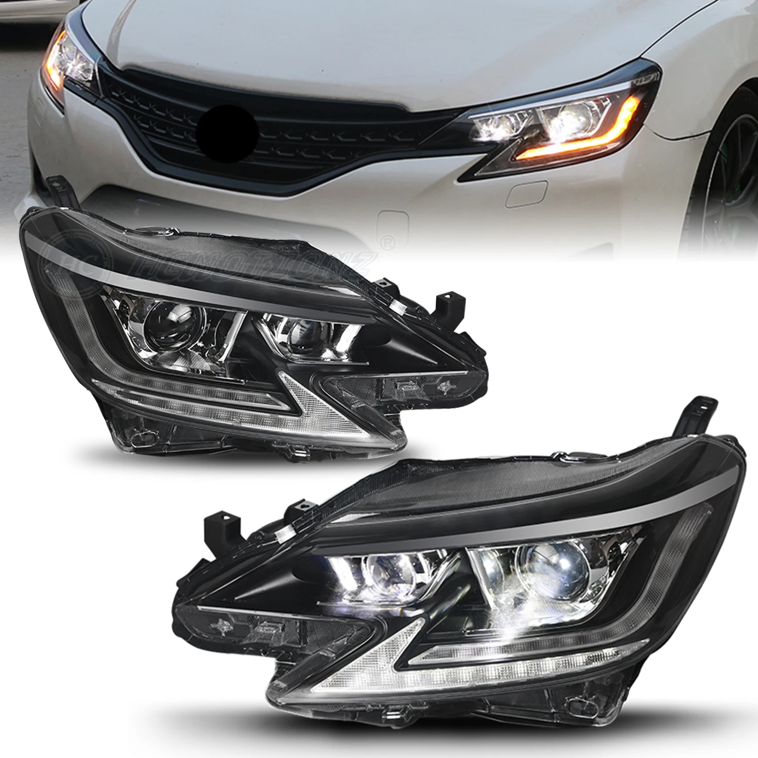 2026 HCMOTIONZ Factory Car Accessories 2014-2019 Car Front Lamps DRL Start up Animation LED Headlights for Toyota Mark X /Reiz
