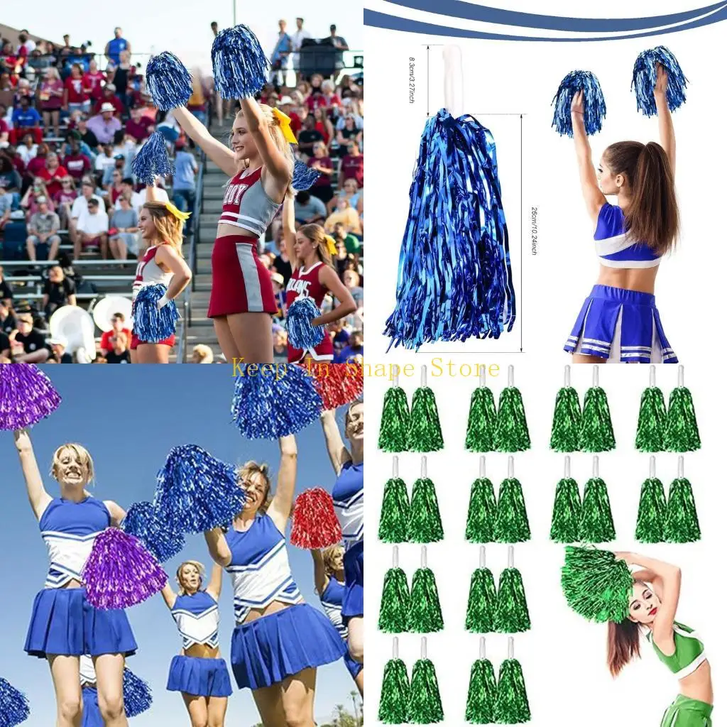 

U1JC Pack of 24 Cheerleader Pompoms With Plastic Handle For Sports Event And Dance