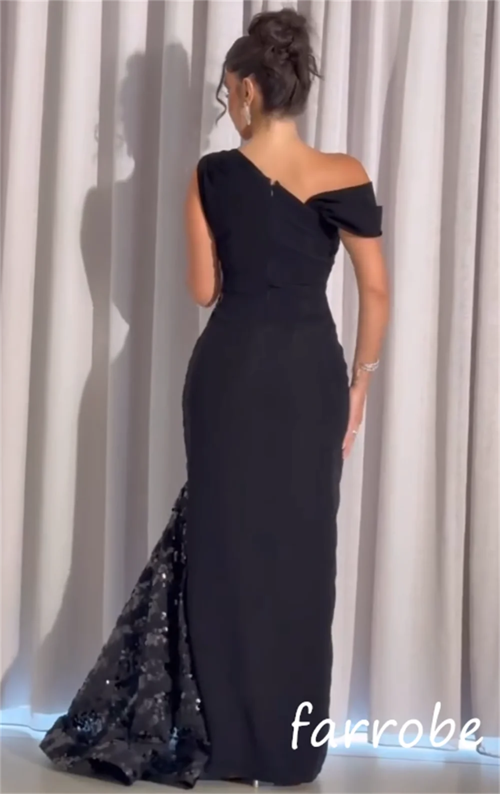 Customized Classic Matching Jersey Sequined Pleat A-line Off-the-shoulder Long Dresses Bespoke Occasion Retro