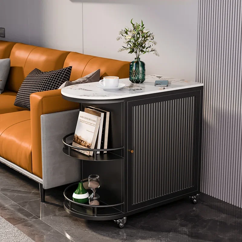 Mobile tea table trolley living room light luxury rock slab tea cabinet balcony