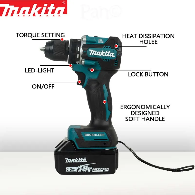 Makita DDF487 бесщеточный литиевый Электрический драйвер, электромеханическая дрель, отвертка 10 мм