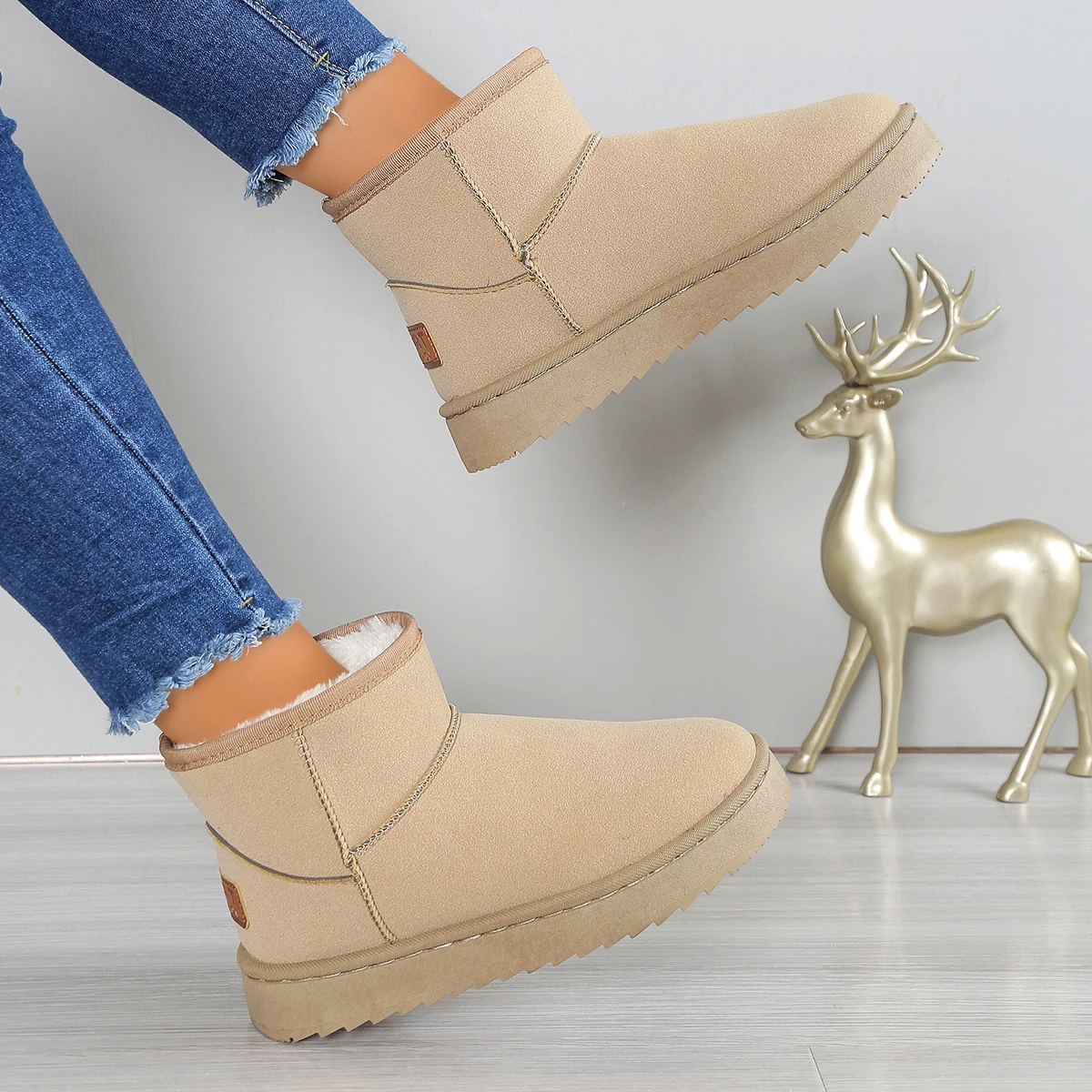 Damen-Schneestiefel im neuen Stil, dicke Sohle, mit Fleece gefüttert, kurze Stiefel, kältebeständige Stiefel, rutschfeste Winterschuhe, warme Schneeschuhe aus Baumwolle – Detail 5