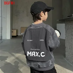 Boy Stylish Versatile Children's Sweatshirt 2026 New Long Sleeve Grey Patchwork T-shirt Loose-fit Korean Unisex Autumn Clothing