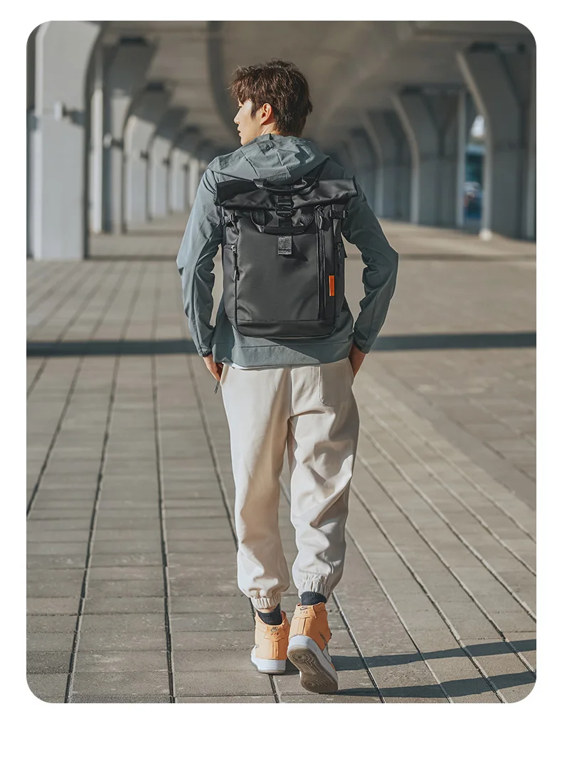 TANGCOOL Gentleman Roll-Top-Rucksack, großes Fassungsvermögen, leicht, wasserdicht, mit mehreren Fächern, für Geschäftsreisen, Laptop-Tasche – Detail 18