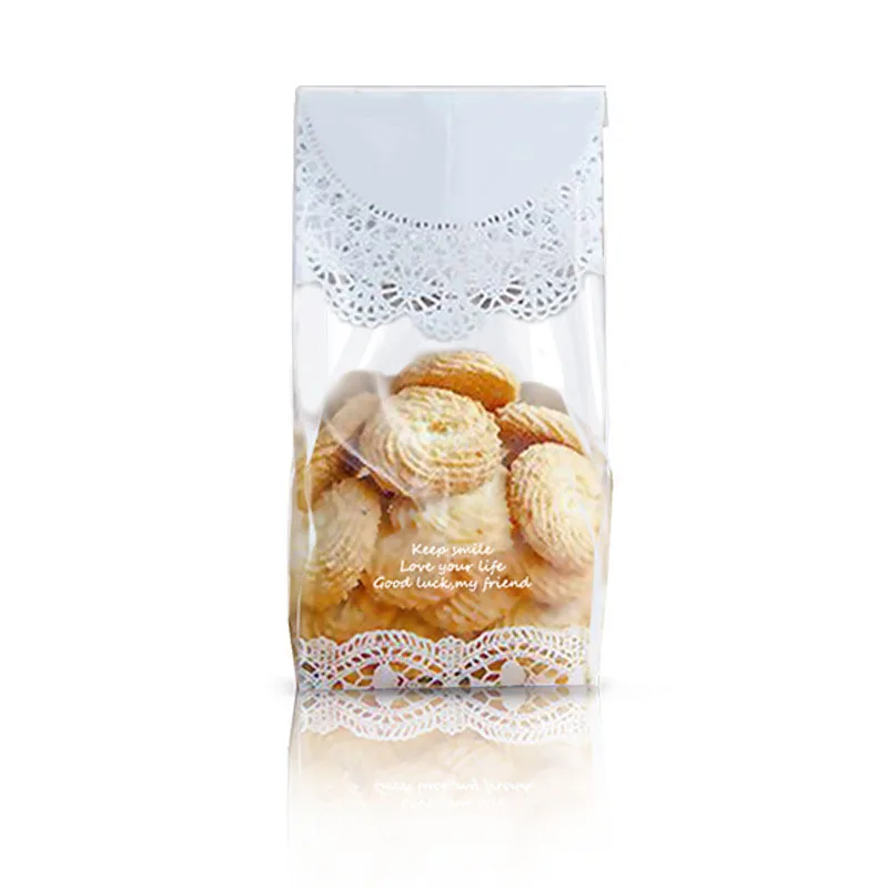 50pcs Self Stand Holder Cookie Biscuit Bag Wedding Gift Candy Biscuits Hand Made DIY Christmas Plastic Packaging Bags