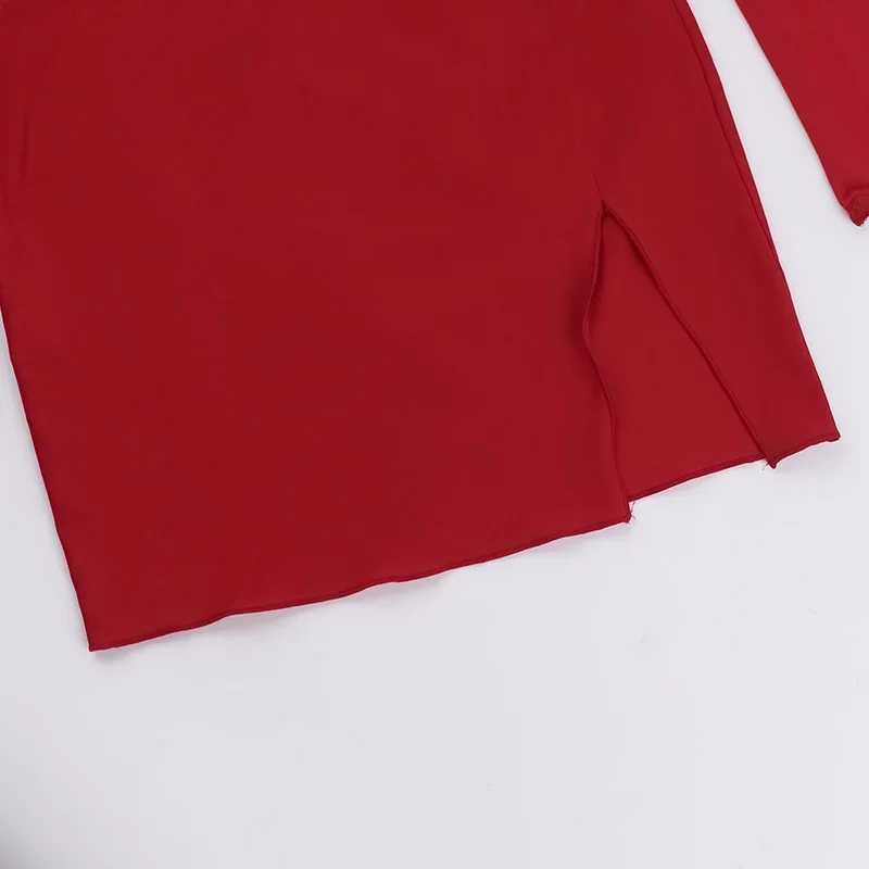 Women's Slim Fit Mesh One Shoulder Slit Dress Tube Top Slightly See-Through Short Skirt Party Dress