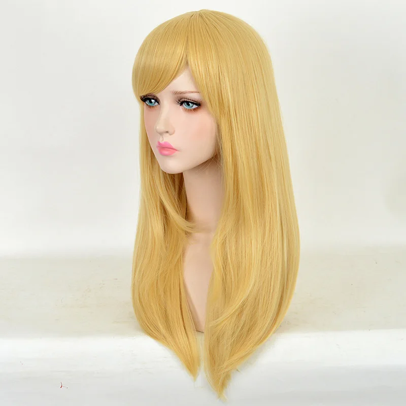 Alice in Wonderland Alice Yellow Golden Cosplay Wig Straight Long Synthetic Hair Costume Party Halloween Wigs + Wig Cap