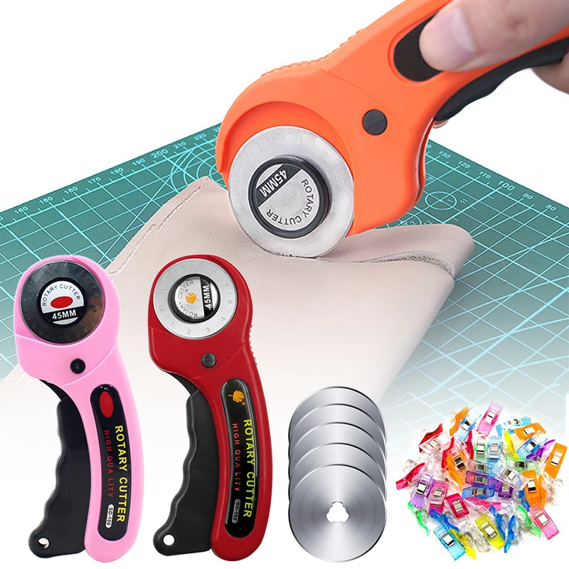 Zestaw noży obrotowych 45 mm Narzędzie do cięcia skóry z ergonomicznym uchwytem do majsterkowania Tkanina Patchwork Szycie Pikowanie Rzemiosło