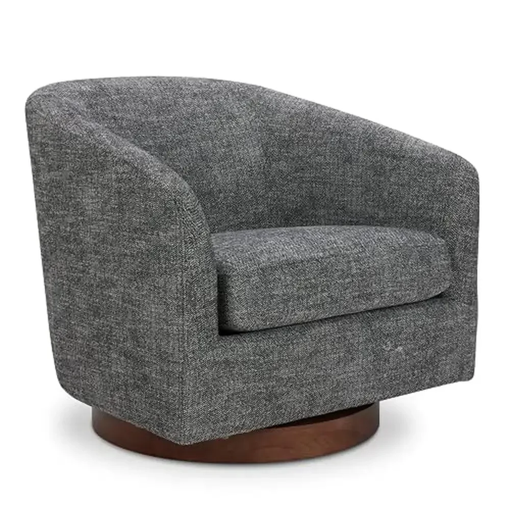 Modern Swivel Upholstered Barrel Chair Living Room FSC Certified Fabric Dark Grey 360-Degree Rotation Premium Comfort Elegant