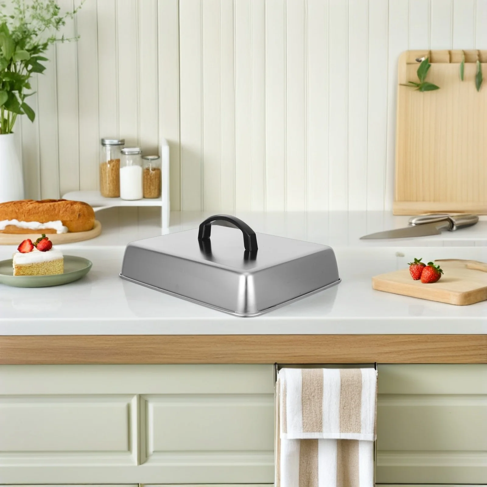 Grelha retangular capa de vapor com alça assadeira capa de aço inoxidável tampa de cozimento panela de vapor hambúrguer cobre grelha