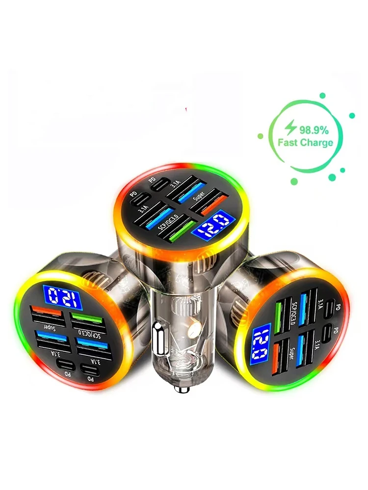 250W Multiport-Autoladegerät mit LED, PD & QC3.0 Schnellladefunktion, Telefonadapter für Zigarettenanzünder, Ladegerät für iPhone, Samsung, Xiaomi