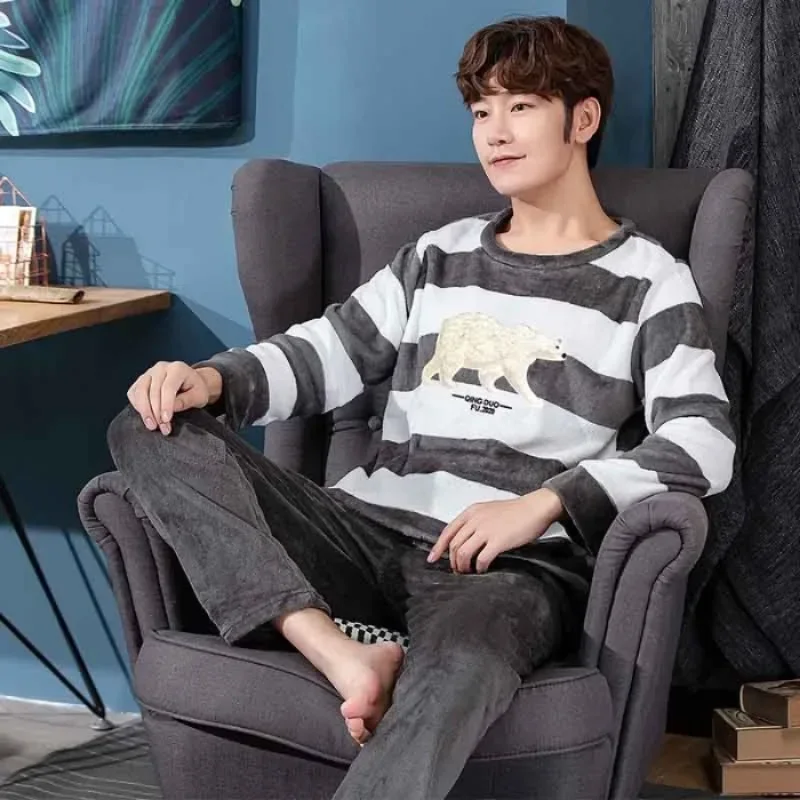 Ensemble de pyjama en glouton chaud pour hommes, manches longues, optique, velours, mignon, dessin animé, imbibé, vêtements d\'intérieur, vêtements