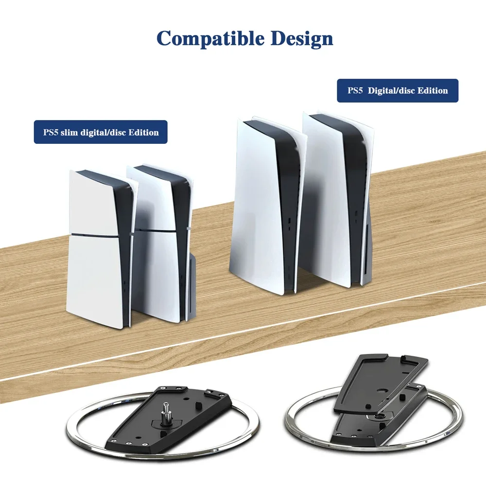 Vertical Stand for PS5 and PS5 Slim Console, Original 1:1 Metal Base for Playstation 5 Disc and Digital Edition Accessories view 3