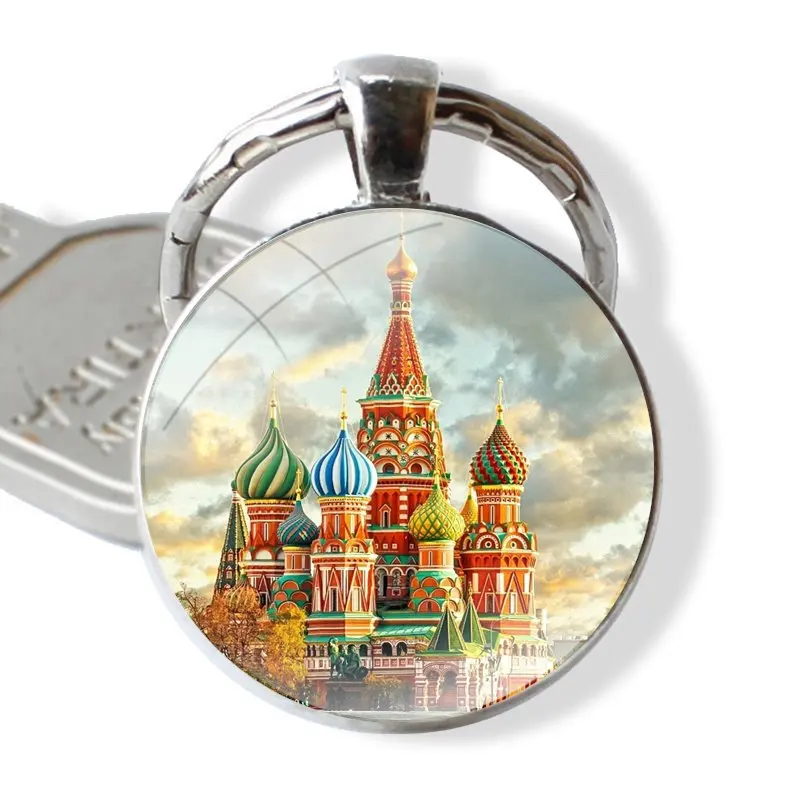 Russian Federation Moscow Saint Petersburg Night Keychain Handmade Glass Cabochon Key Ring Holder Pendant Key Chains