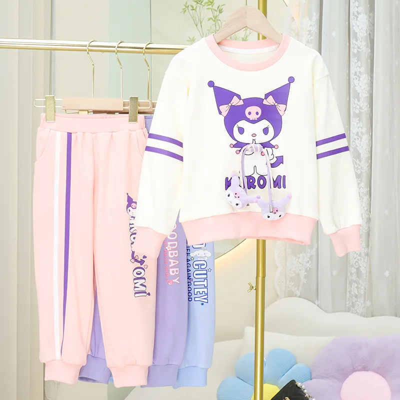 

Sanrio New Girls Pure Cotton Sweatshirt Trousers Suit Long-Sleeved Cartoon Two-Piece Set Kuromi My Melody Children's Clothing