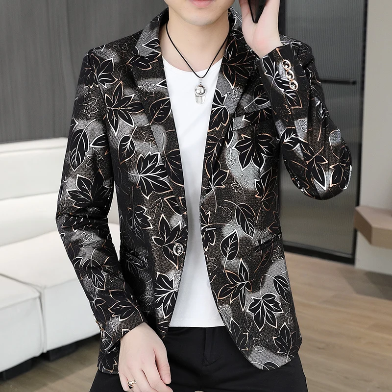 Blazer: Outdoor Fashion Business Gentleman Print Wedding Host Campus Slim-fit Casual Korean-style Youthful Versatile Men Blazer