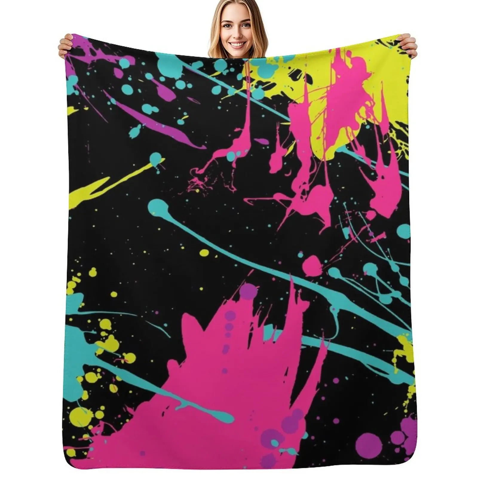 

Splatter Paint Black Throw Blanket Men's Soft Warm Throw Blanket for Couch
