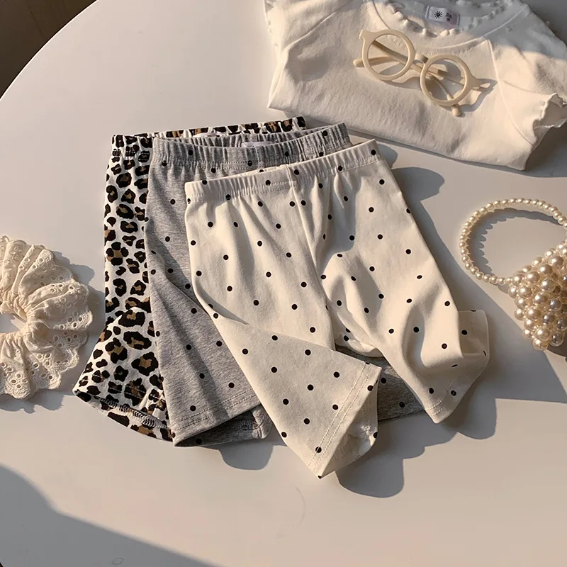 

Children Leggings Shorts New Summer Girls Cotton Polka Dot 5 Inch Pants Leopard Stretchy 2-7Y Kids Underlayer Short