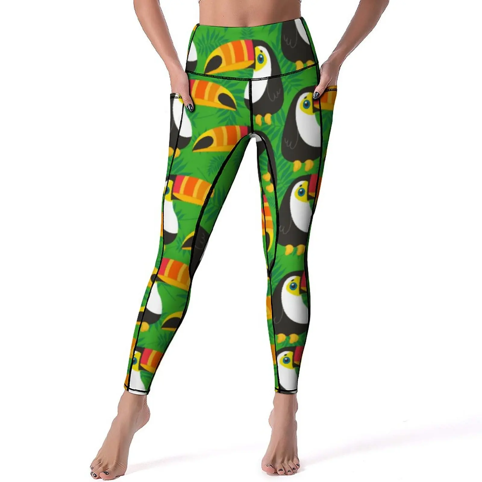 

Toucan Birds Yoga Pants Green Leaves Tropical Leggings Sexy High Waist Yoga Sports Tights Stretchy Design Workout Gym Leggins