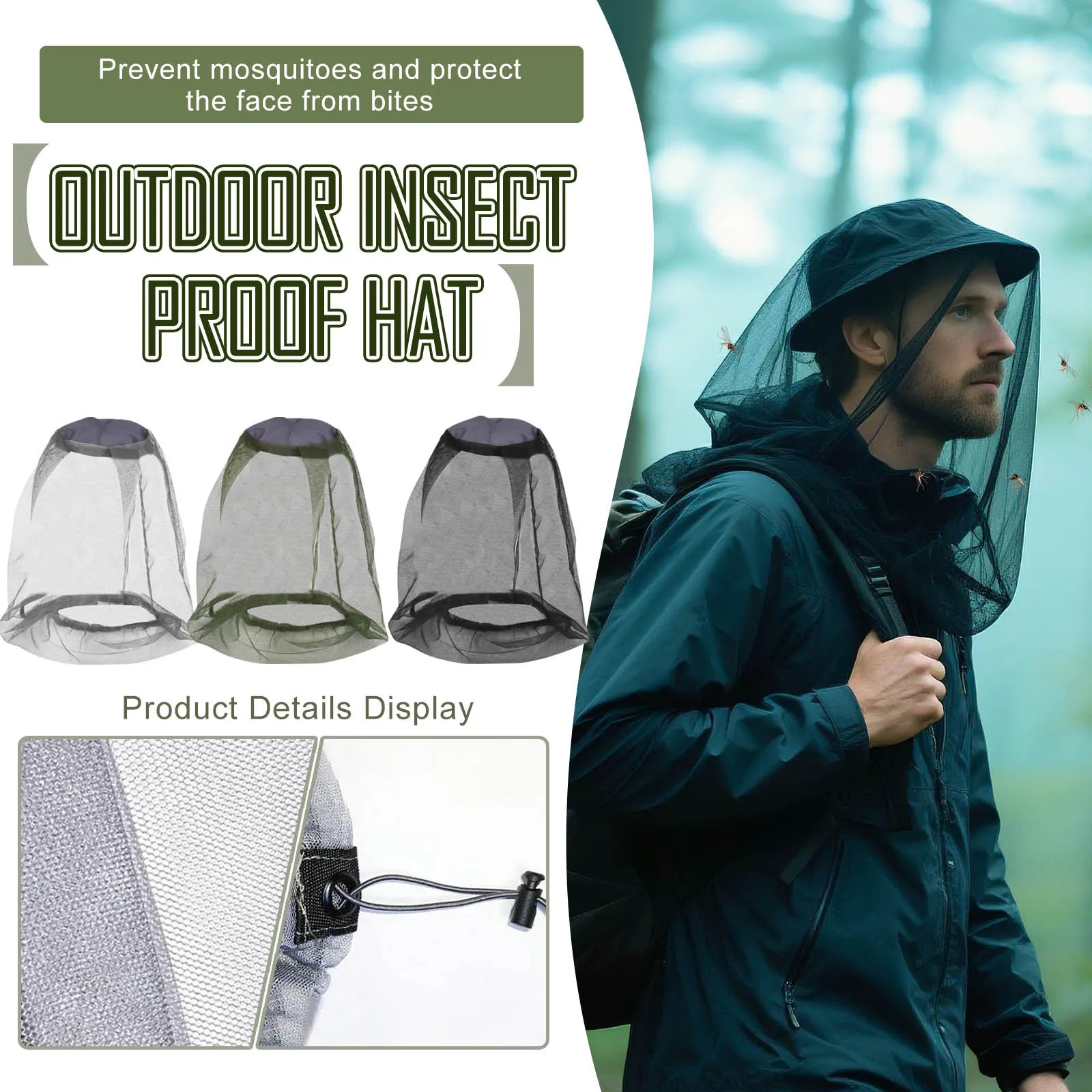 Mosquitera Premium para insectos que se adapta a todos los sombreros, 2 uds., Ultra grande y largo, Agujeros Extra finos, velo a prueba de mosquitos para acampar, pescar